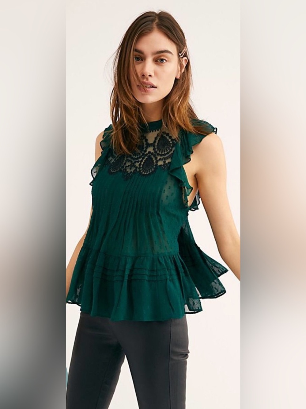 Free People Emerald Green Sleeveless Blouse Size XS/TP